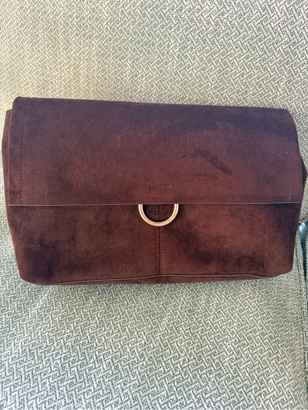 Elegant Brown Suede Fold-Over Clutch - old navy